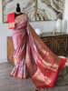 Dusty Rose Katan Banarasi Silk Saree with Red Zari Pallu