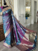 Peacock Blue & Purple Shot Color Banarasi Silk Saree with Gold Zari