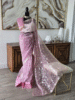 Pink Glass Tissue Saree with Handcrafted Pitta Work and Floral Motifs