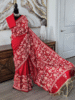 Red Bangalore Silk Saree with All-Over Floral Kantha Embroidery