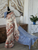 Off-White Kantha Stitch Saree with Deer & Tree Motifs