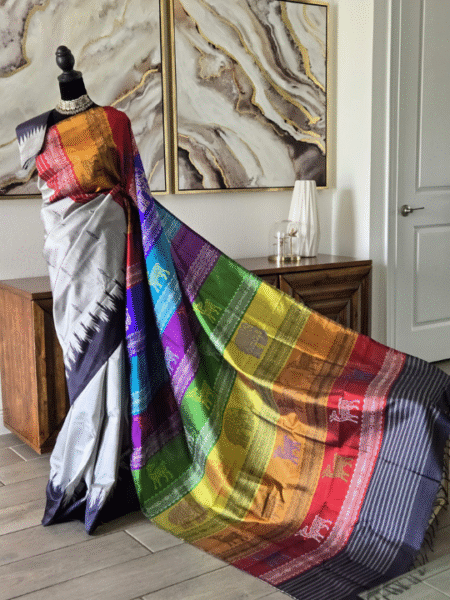 Deep Red Behrampuri Silk Saree with Ganga Jamuna Border